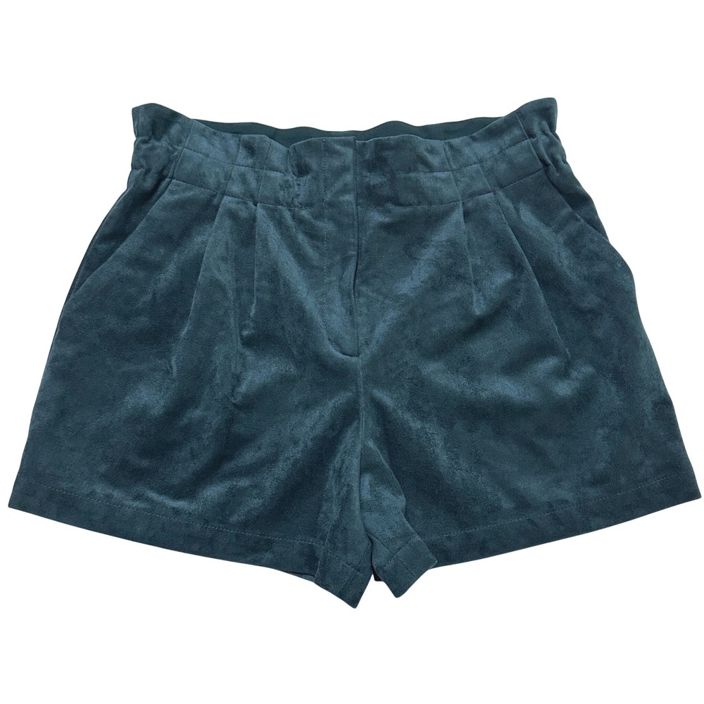 BCBGMAXAZRIA Symon Faux Suede Shorts Womens M Midnight Teal Pleated Quite Luxury